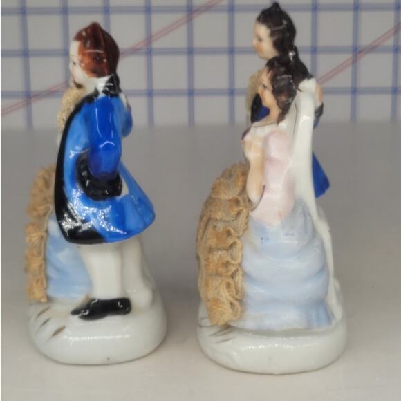 Whimsical Vintage Japan 2 Porcelain Figurine Pair Victorian Lace Romantic‎ Style - Picture 3 of 10
